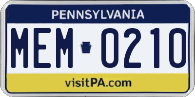 PA license plate MEM0210