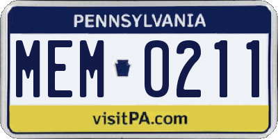 PA license plate MEM0211