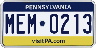 PA license plate MEM0213