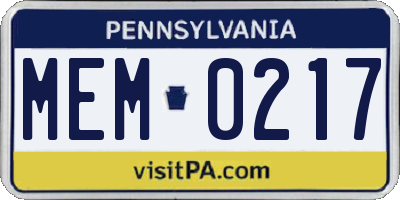 PA license plate MEM0217