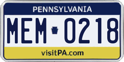 PA license plate MEM0218