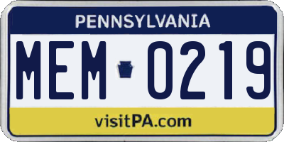 PA license plate MEM0219