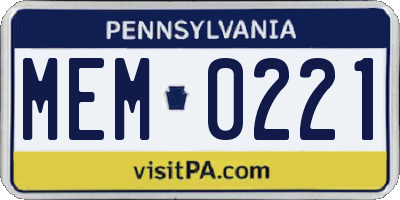 PA license plate MEM0221