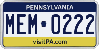 PA license plate MEM0222