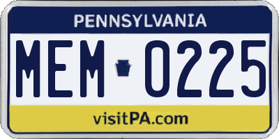 PA license plate MEM0225