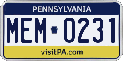 PA license plate MEM0231