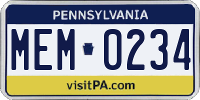PA license plate MEM0234