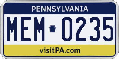 PA license plate MEM0235