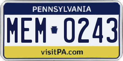 PA license plate MEM0243