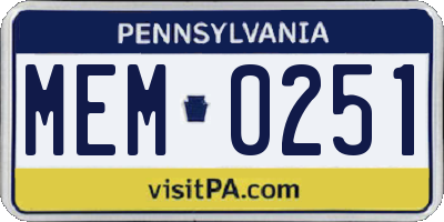 PA license plate MEM0251