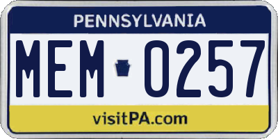 PA license plate MEM0257
