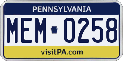 PA license plate MEM0258