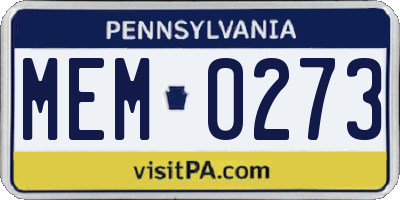 PA license plate MEM0273