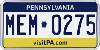 PA license plate MEM0275