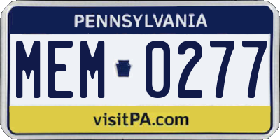 PA license plate MEM0277