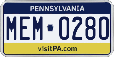 PA license plate MEM0280