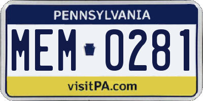 PA license plate MEM0281