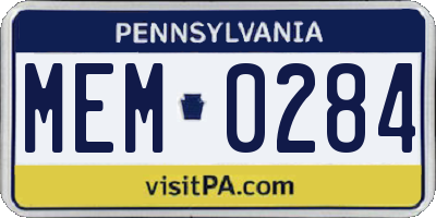 PA license plate MEM0284