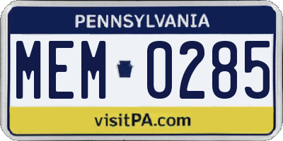 PA license plate MEM0285