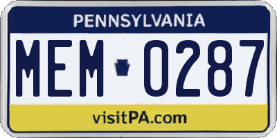 PA license plate MEM0287