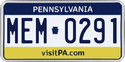 PA license plate MEM0291