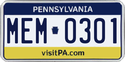 PA license plate MEM0301