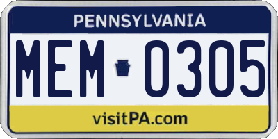 PA license plate MEM0305