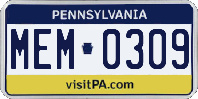 PA license plate MEM0309
