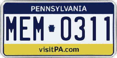 PA license plate MEM0311