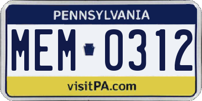 PA license plate MEM0312