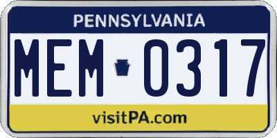 PA license plate MEM0317