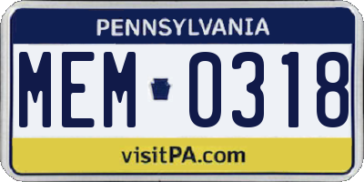 PA license plate MEM0318