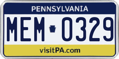 PA license plate MEM0329