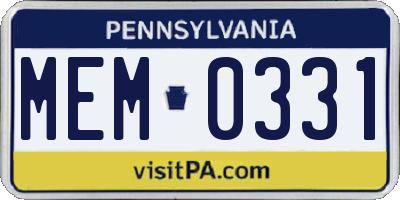 PA license plate MEM0331