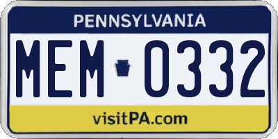 PA license plate MEM0332