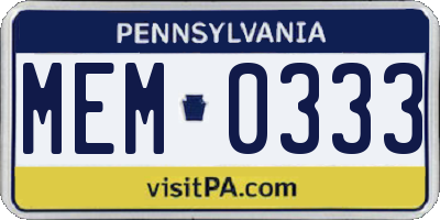 PA license plate MEM0333