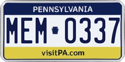 PA license plate MEM0337