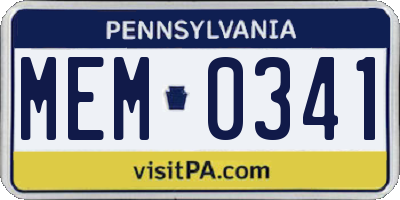 PA license plate MEM0341