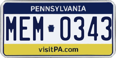 PA license plate MEM0343