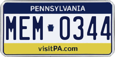 PA license plate MEM0344