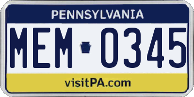 PA license plate MEM0345