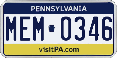 PA license plate MEM0346