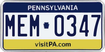 PA license plate MEM0347