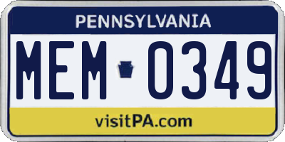 PA license plate MEM0349