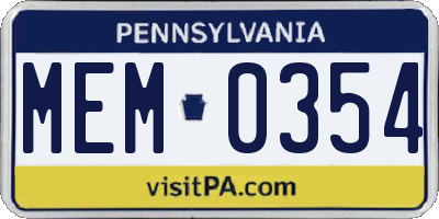 PA license plate MEM0354