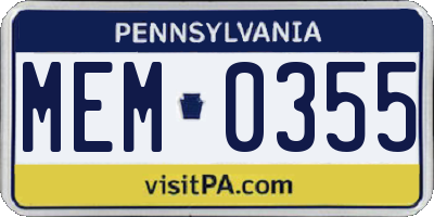 PA license plate MEM0355