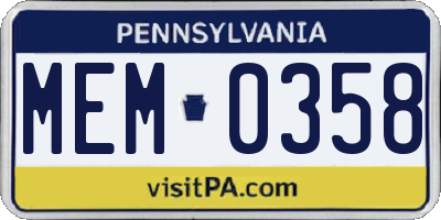 PA license plate MEM0358