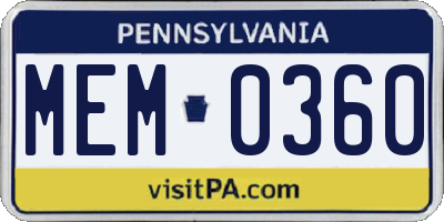 PA license plate MEM0360