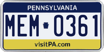PA license plate MEM0361
