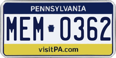 PA license plate MEM0362